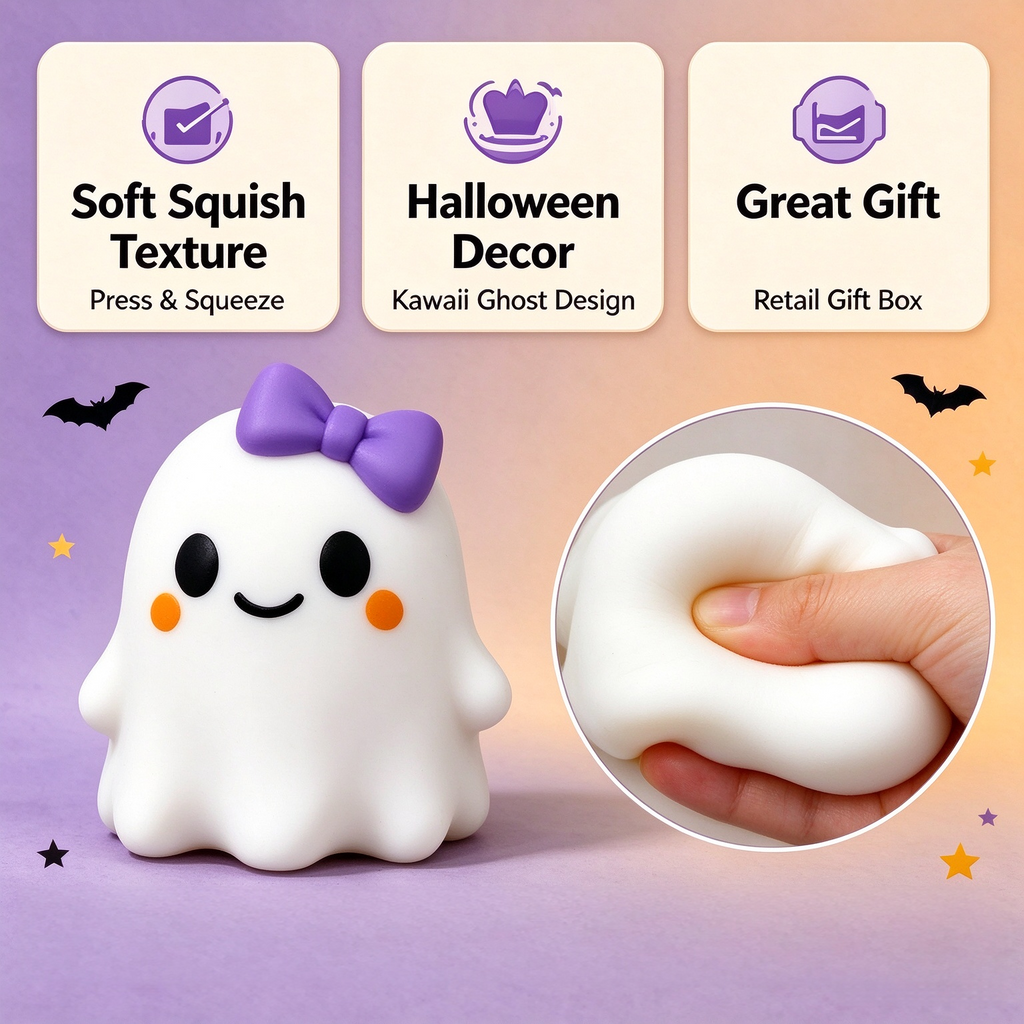 CALMIA Halloween Cute Ghost Squishy |  Kawaii Stress Relief Fidget Toy