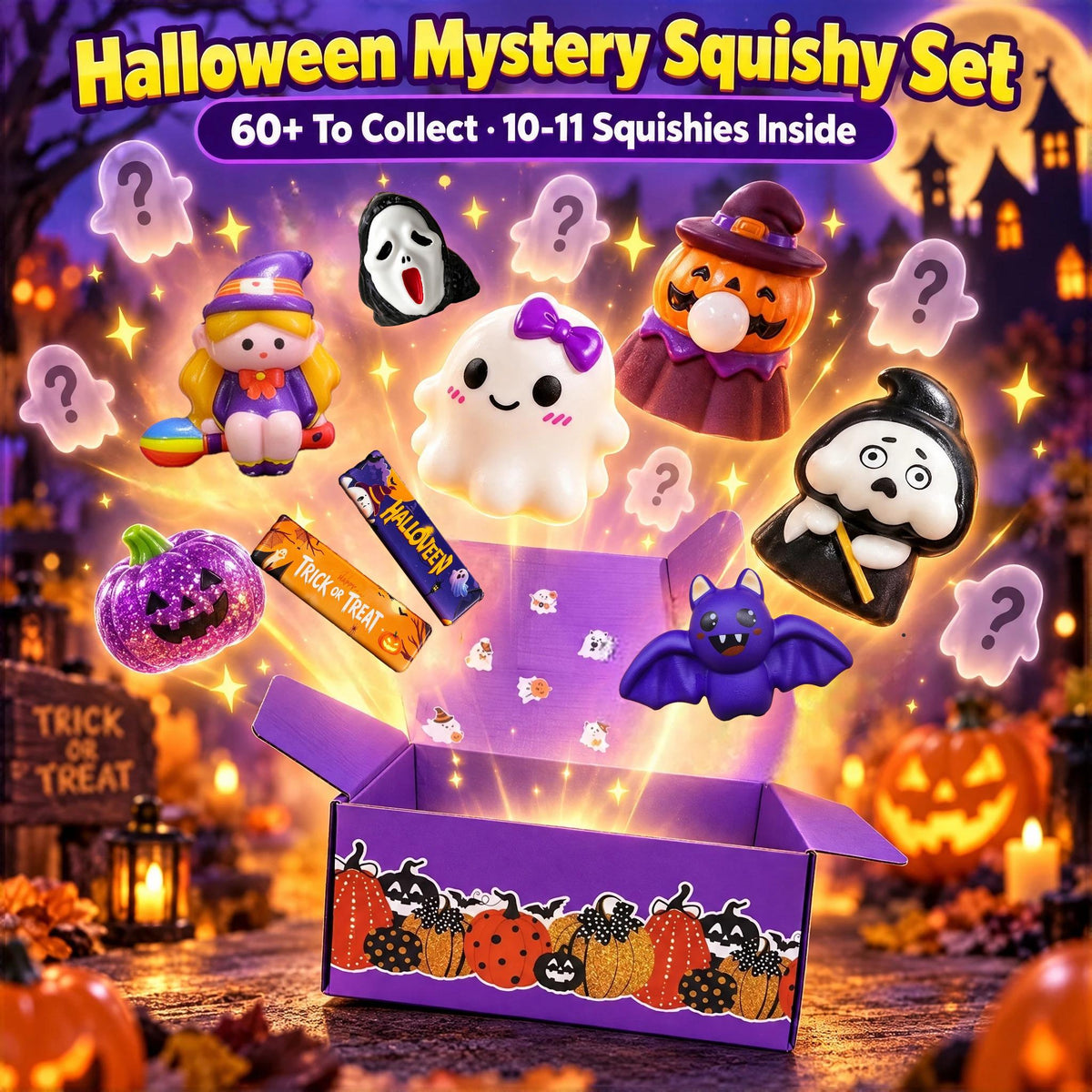CALMIA Halloween Squishy Mystery Set｜Viral TikTok Pull Ball Surprise Bundle